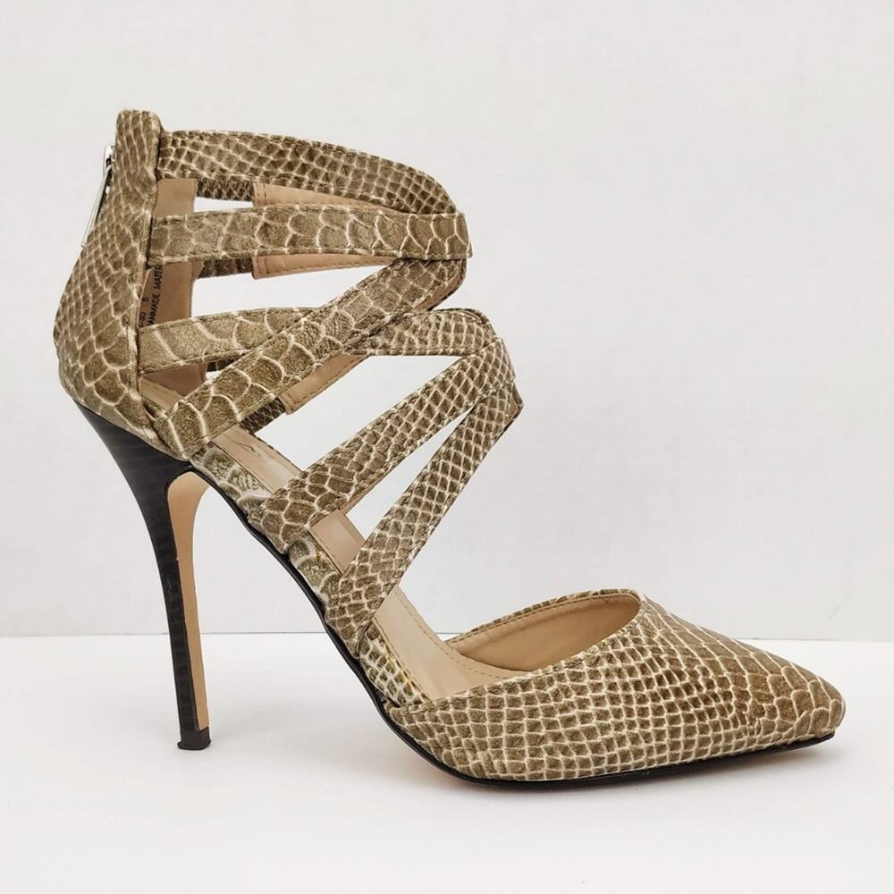 Anne Michelle Snake Print Caged Pumps